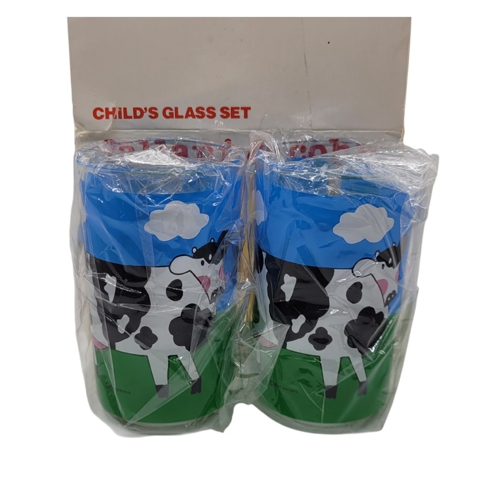 Vintage Fallani & Cohn Cow Heart Tree Acrylic Child's Glass Set 8oz Tumblers 2pc